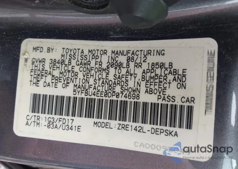 2013 Toyota Corolla S from USA, damaged, VIN 5YFBU4EE0DP074698